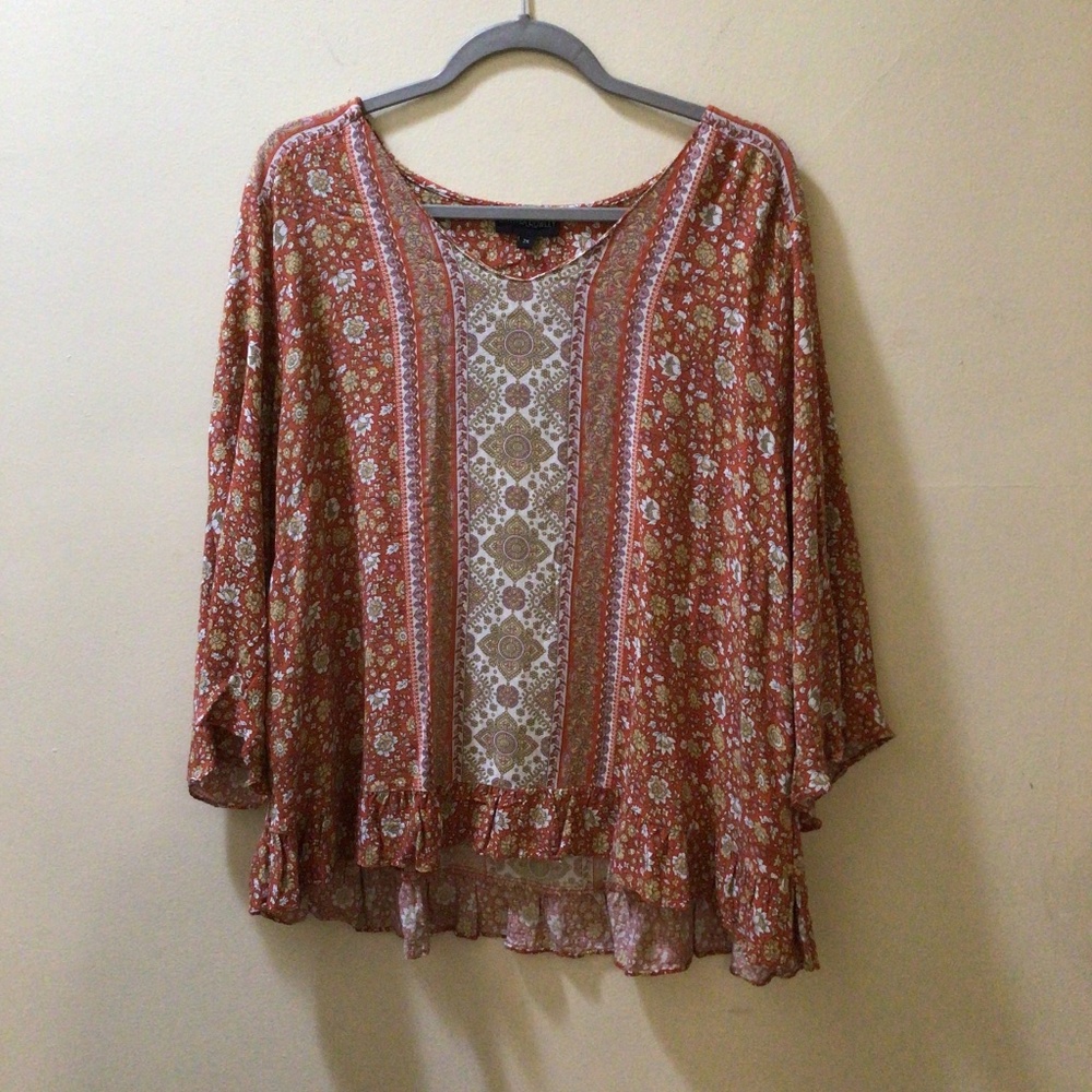 Cynthia Rowley Ruffle Hem Top Floral Patten Hippie